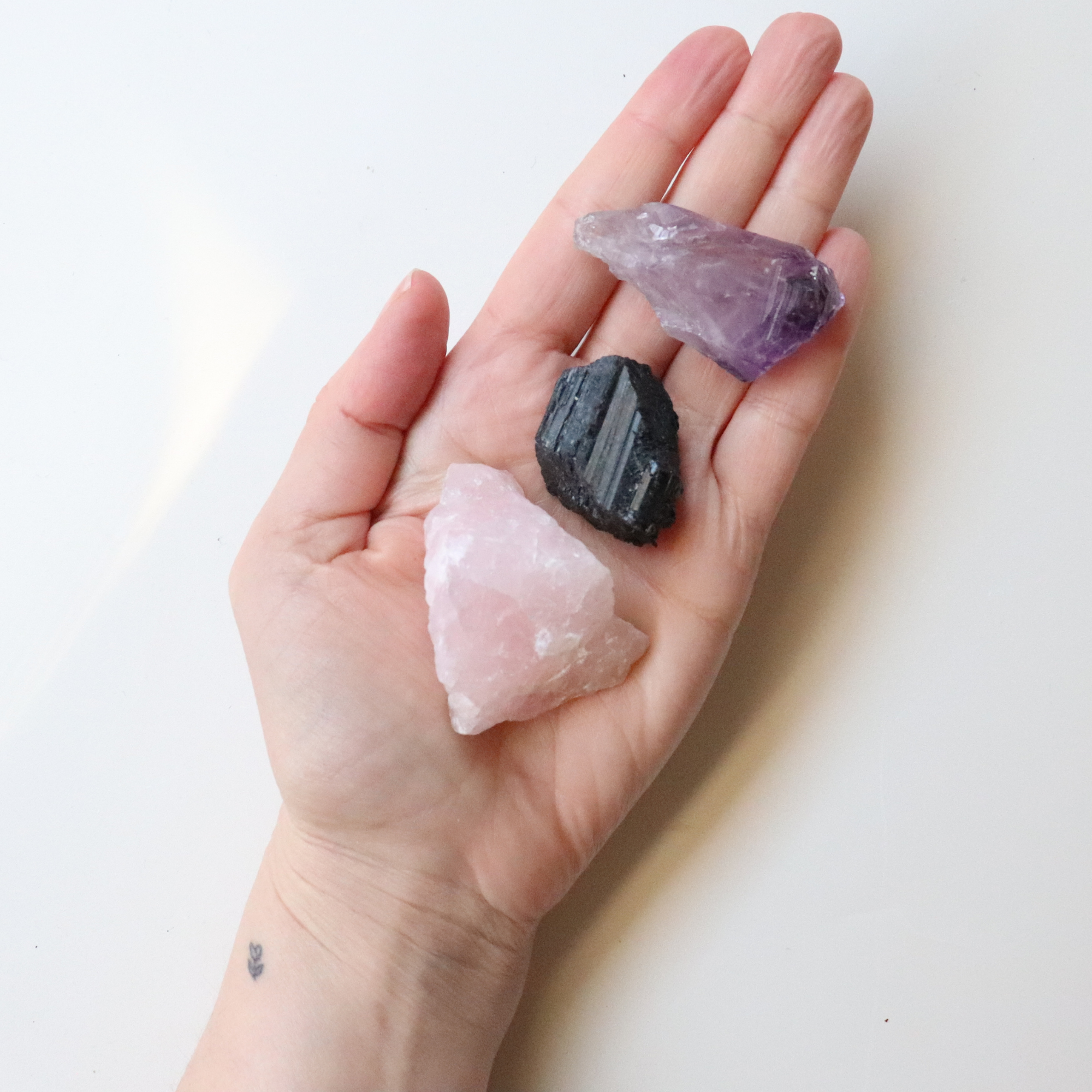 Crystal Starter Set for Beginners - Rose Quartz, Black Tourmaline + Amethyst.