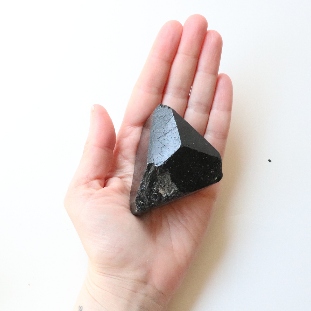 Medium Black Tourmaline with Carved Point 215g - Protection &amp; Grounding
