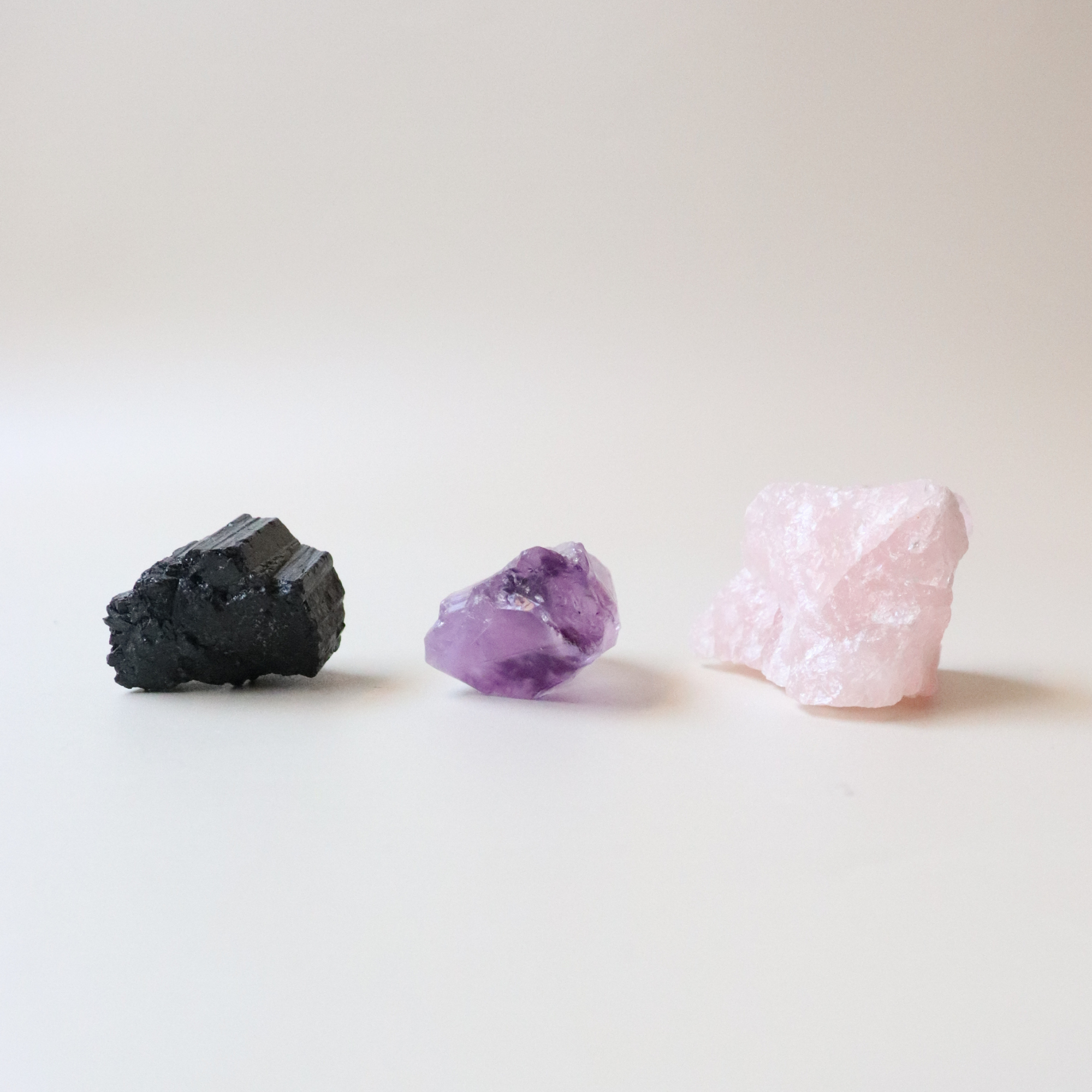 Crystal Starter Set for Beginners - Rose Quartz, Black Tourmaline + Amethyst.