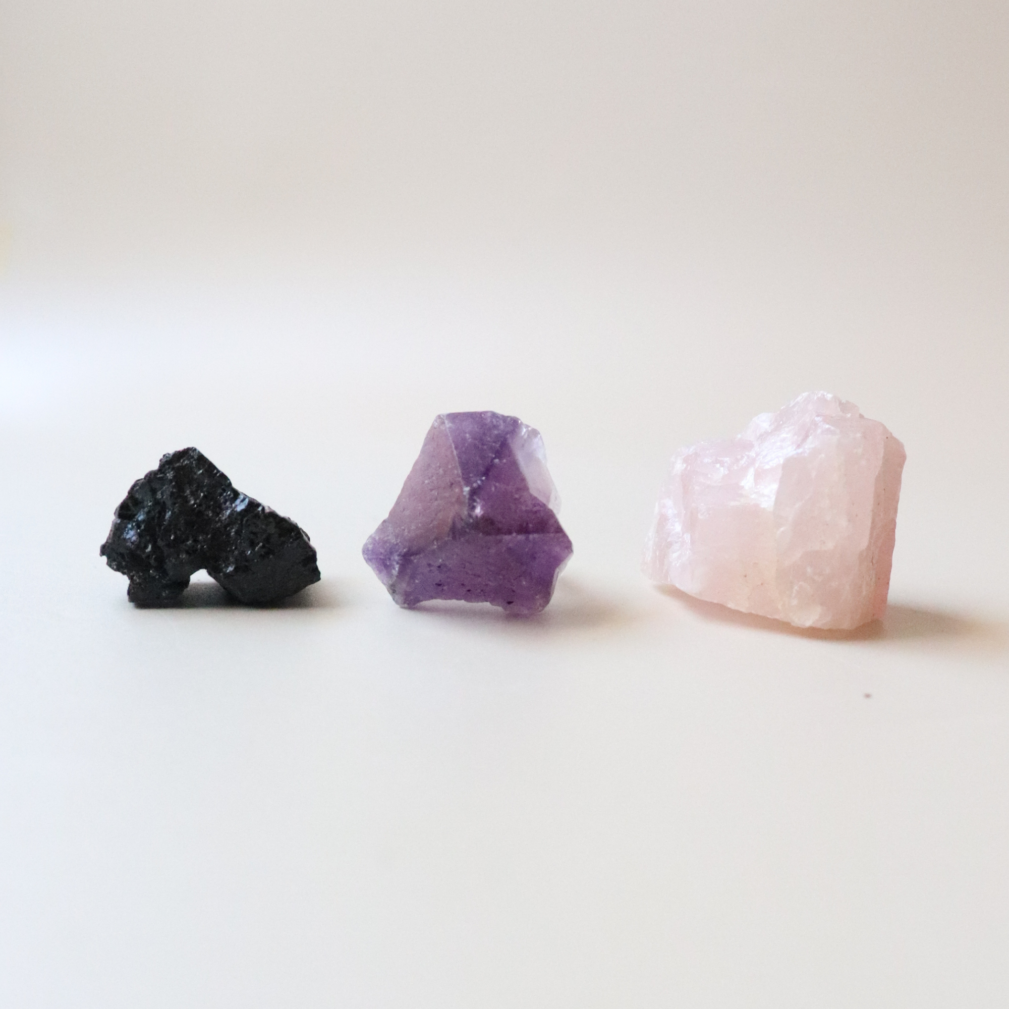 Crystal Starter Set for Beginners - Rose Quartz, Black Tourmaline + Amethyst.
