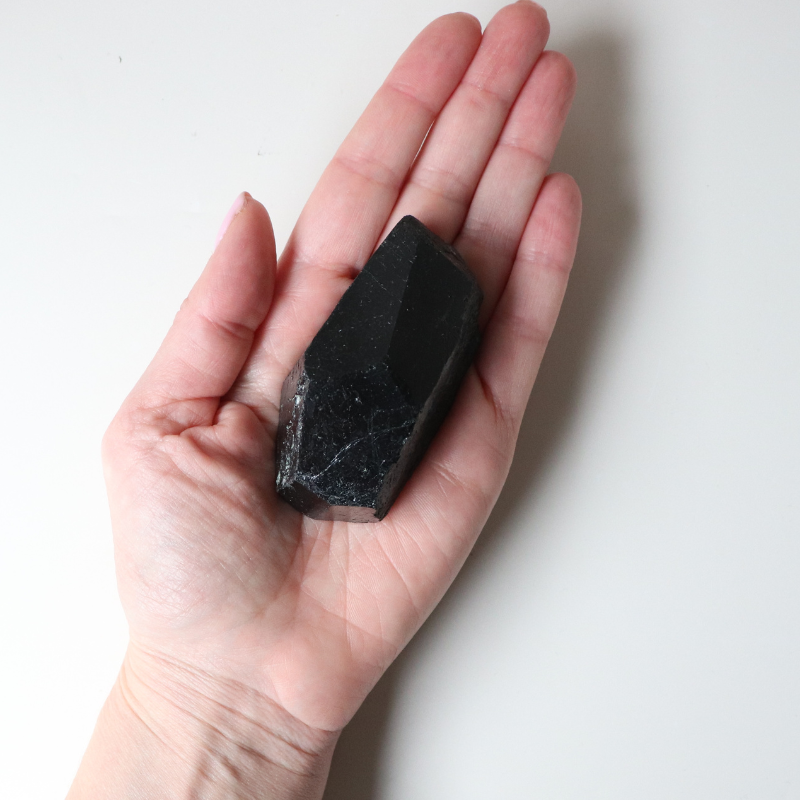 Medium Black Tourmaline with Carved Point 158g