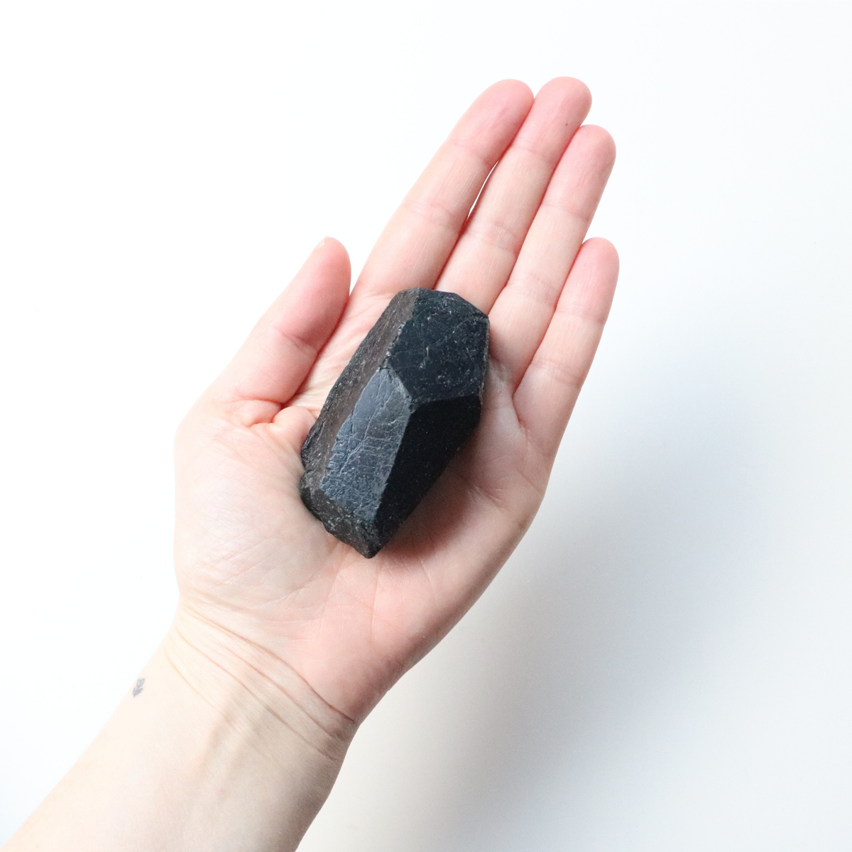 Medium Black Tourmaline with Carved Point 158g - Protection &amp; Grounding
